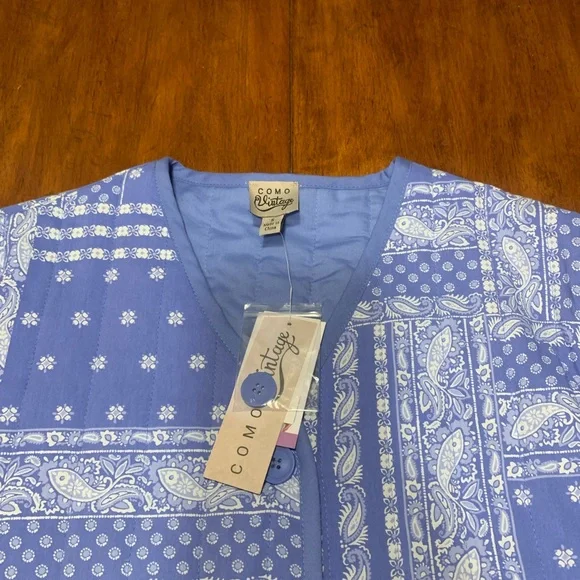 Como Vintage Blue Paisley Patchwork Quilted Bomber Jacket - Picture 3 of 4